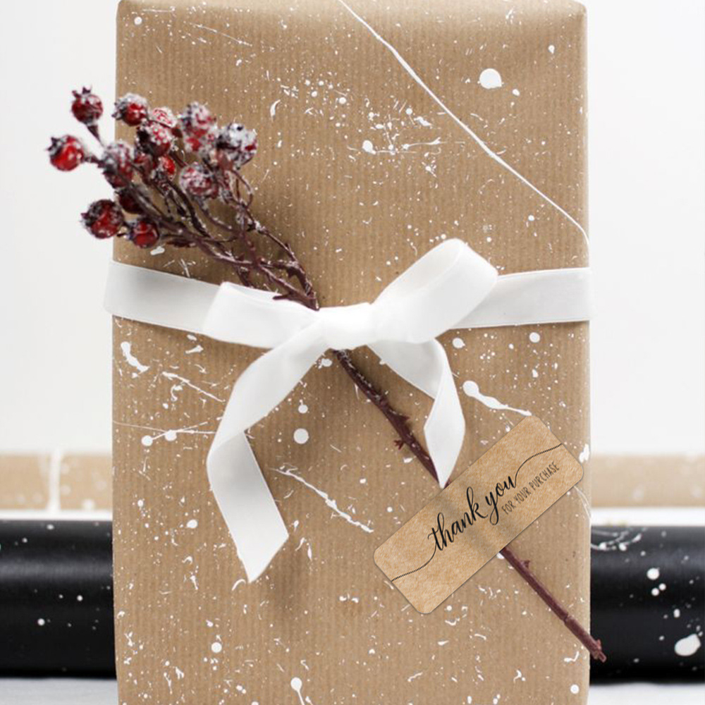Cuộn 120 tem dán Thank you màu kraft chữ nhật TE29 sticker decan cảm ơn trang trí bao bì quà tặng