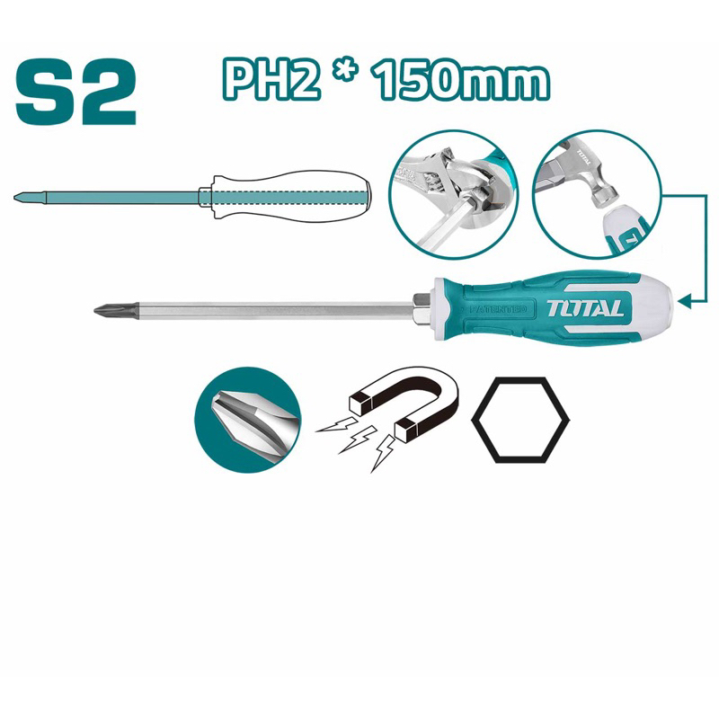 Tua vít bake đóng xuyên PH2 thép công nghiệp S2 TOTAL THGSPH21506 (Chính hãng TPC)
