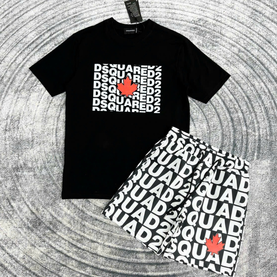 Bộ quần Áo Thun DSQ2 Chiếc Lá, Icon Phối Màu Đen Trắng Bộ Áo Phông Nam Sịn Sò DSQ NakaShop