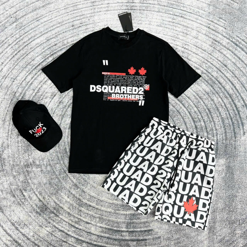 Bộ quần Áo Thun DSQ2 Chiếc Lá, Icon Phối Màu Đen Trắng Bộ Áo Phông Nam Sịn Sò DSQ NakaShop