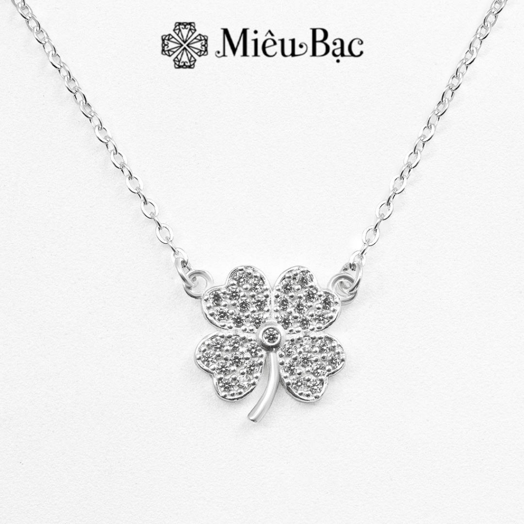 Dây chuyền bạc nữ Miêu Bạc vòng cổ cỏ bốn lá may mắn mặt đính đá chất liệu bạc 925 phụ kiện trang sứ