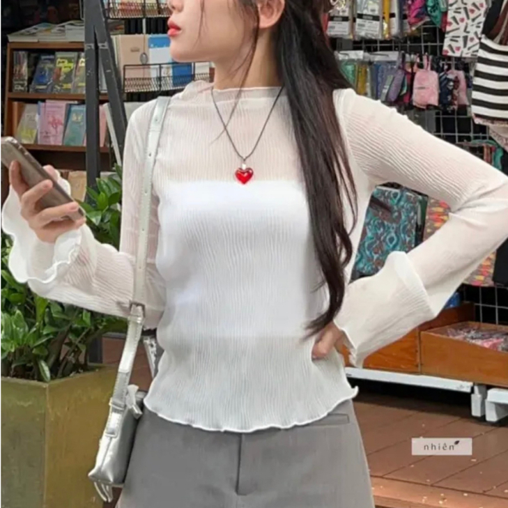 Set áo voan hoa dập li xoè nhẹ mỏng dài tay + áo 2s trong phong cách nhẹ nhàng myra 227-1