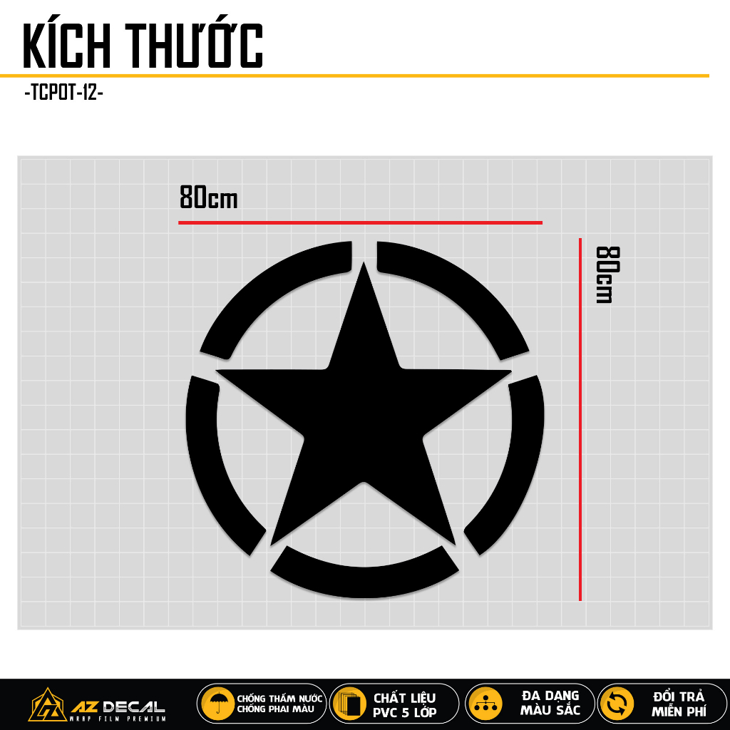 Tem Dán Nắp Capo Xe Ô Tô Xe Hơi Mẫu Ngôi Sao | TCPOT-12 | Decal Dán Nắp Capo, Sườn Xe Oto Chống Nước, Bền Màu