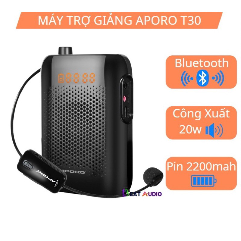 Máy trợ giảng không dây APORO T30 UHF loa công xuất 30w, lớp 60-80m2 dùng cho giáo viên cấp 1,2,3