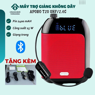 Máy trợ giảng không dây APORO T20 UHF công nghệ 5.0 loa công xuất 15W, micro không dây nhỏ gọn đẹp
