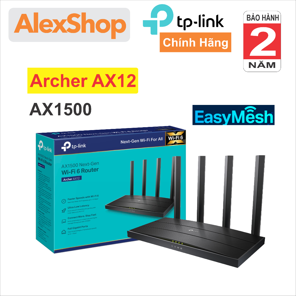 Phát WiFi 6 TP-Link Archer AX12 Hỗ Trợ Easy Mesh (Mesh Từ 2 Router Trở Lên) - Chính Hãng