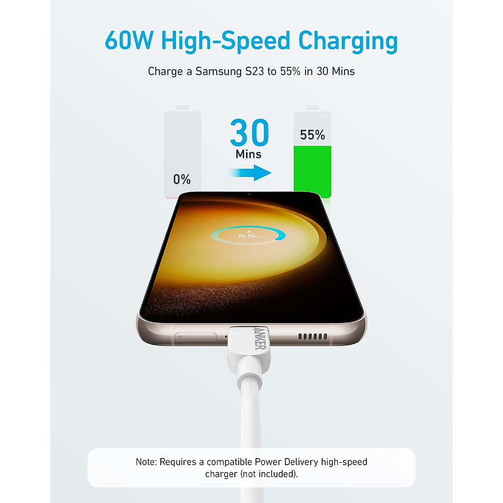 Cáp sạc nhanh Anker A310 Typ-C to Typ-C A81E1/A81E2 0.9m/1.8m 60W,cho 15 Pro 15 Pro Max iPad Laptop Android,Bảo Hành 12T