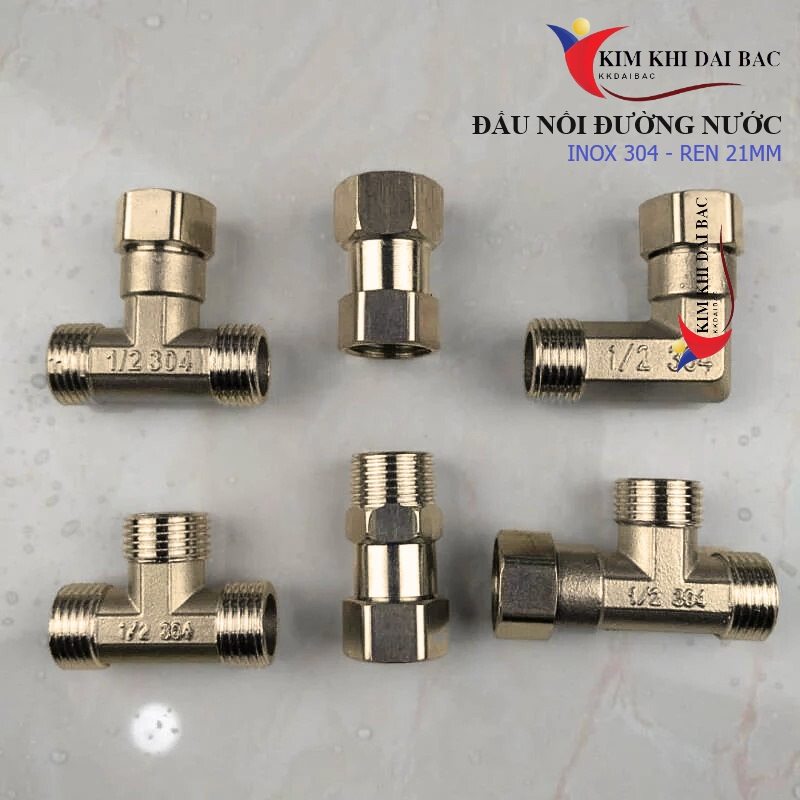 Đầu nối vòi nước INOX 304 - Ren 21 mm, Đầu nối đa năng chữ I/L/T