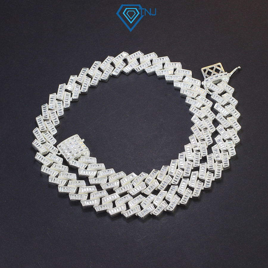 Dây chuyền Cuban bạc nam đính đá bản vuông 13mm sang trọng, lấp lánh DCK0082 - Trang Sức TNJ