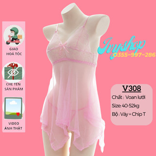 Váy ngủ ren voan xuyên thấu - V308