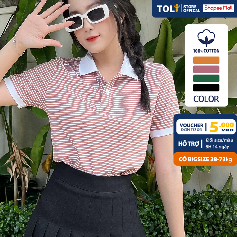 Áo Thun polo nữ TOLI cổ phối trẻ trung, dáng ôm nhẹ, vải Cotton mềm mịn,chính hãng cao cấp [S85]