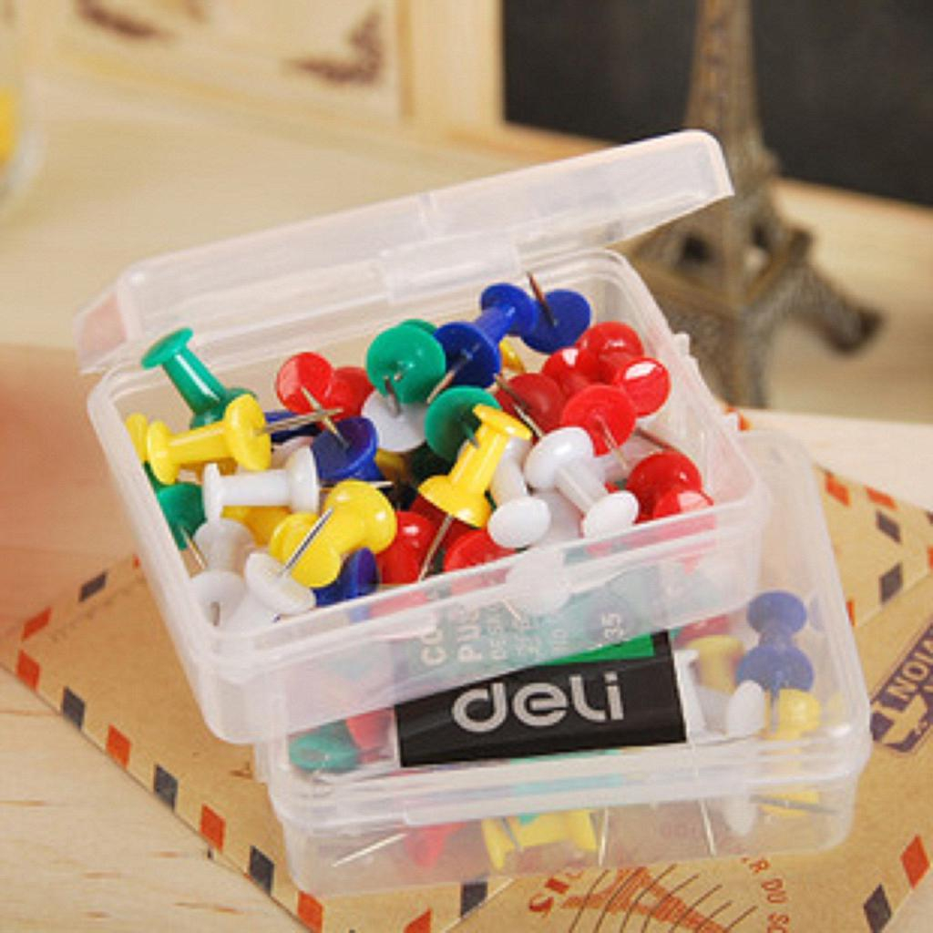 Đinh Dù Nhựa Ghim Bảng Nỉ DELI 0021 - Ghim Mũ Nhựa Màu DELI 0021