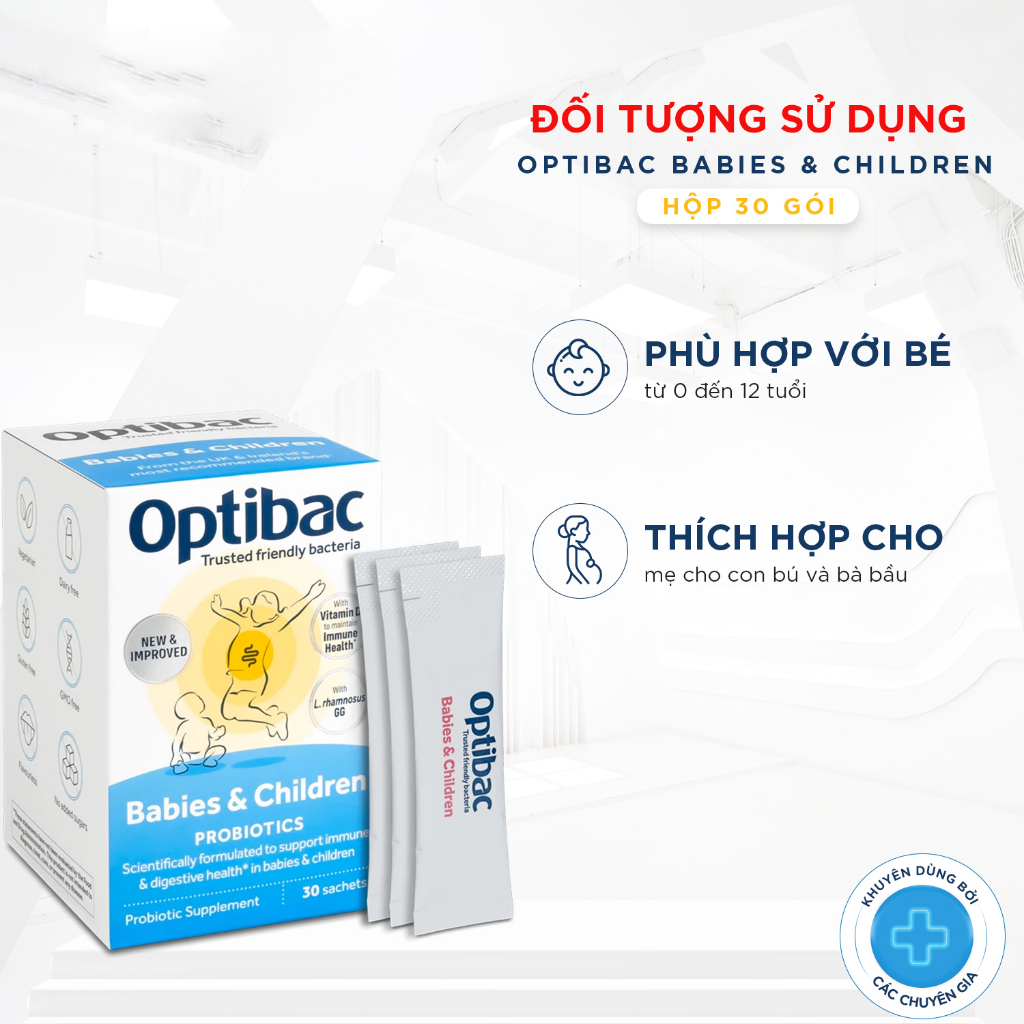Combo viên uống men vi sinh Optibac Babies & Children hỗ trợ tiêu hóa, tăng cường miễn dịch hộp 30 gói