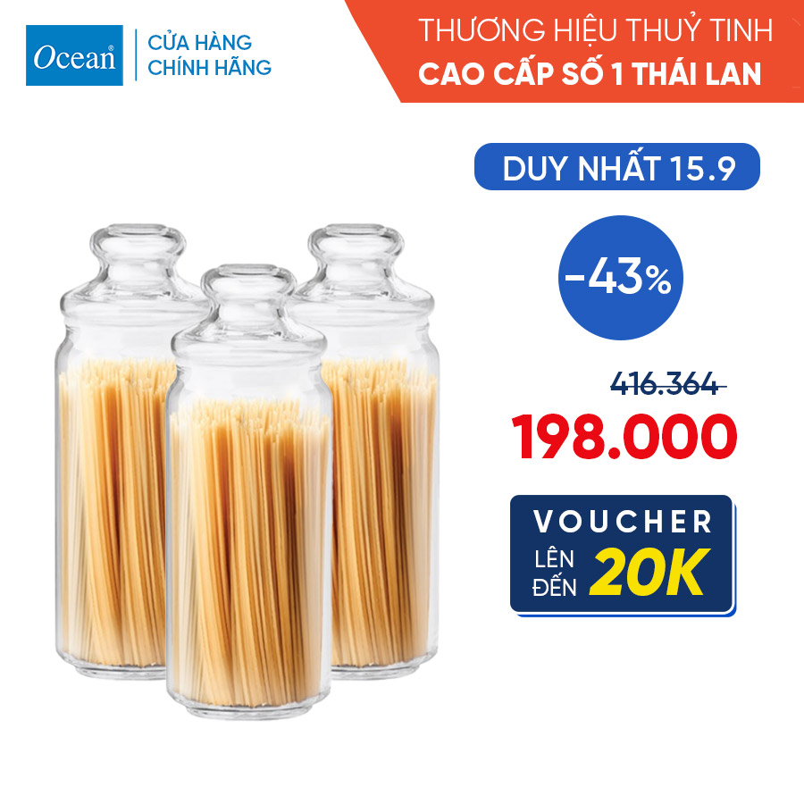 Bộ 3 Hũ Thủy Tinh Nắp Kính - Ocean Pop Jar 1000ml - Chính Hãng