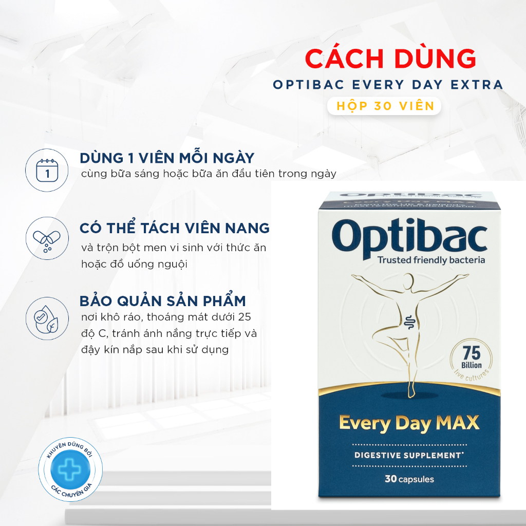 Combo men vi sinh Optibac Every Day MAX hỗ trợ sức khỏe tiêu hóa, giảm táo bón, đầy hơi và tăng miễn dịch 30 viên
