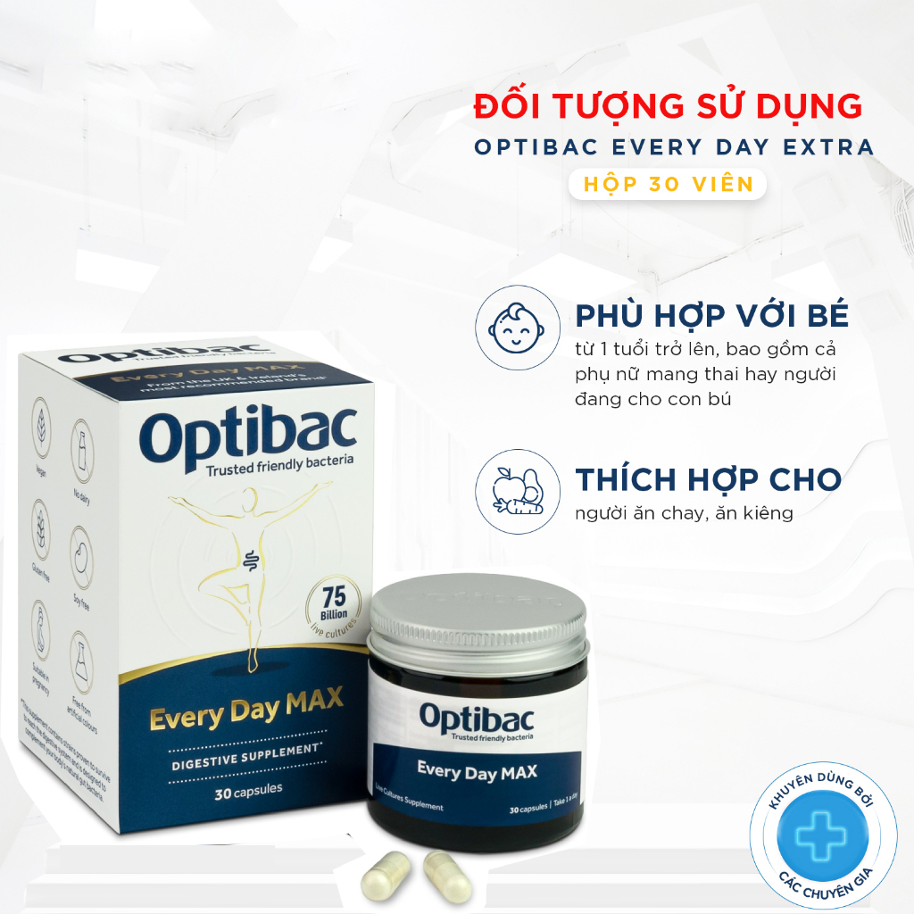 Combo men vi sinh Optibac Every Day MAX hỗ trợ sức khỏe tiêu hóa, giảm táo bón, đầy hơi và tăng miễn dịch 30 viên