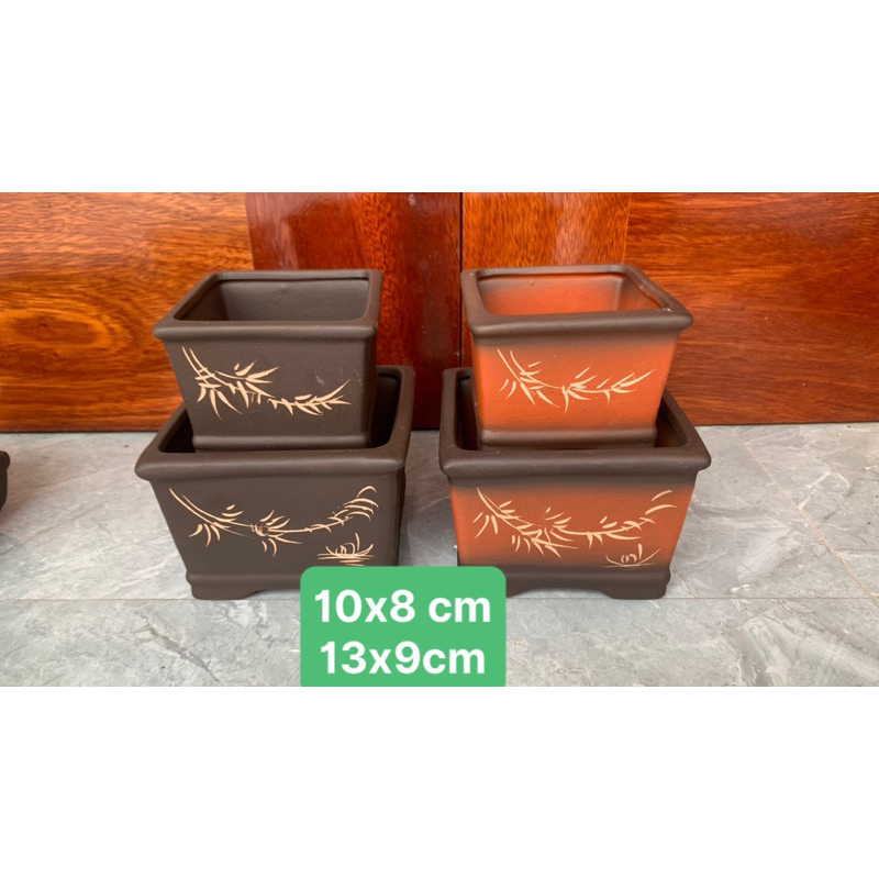 Chậu vuông mini gốm bát tràng đất nung màu nâu và đỏ