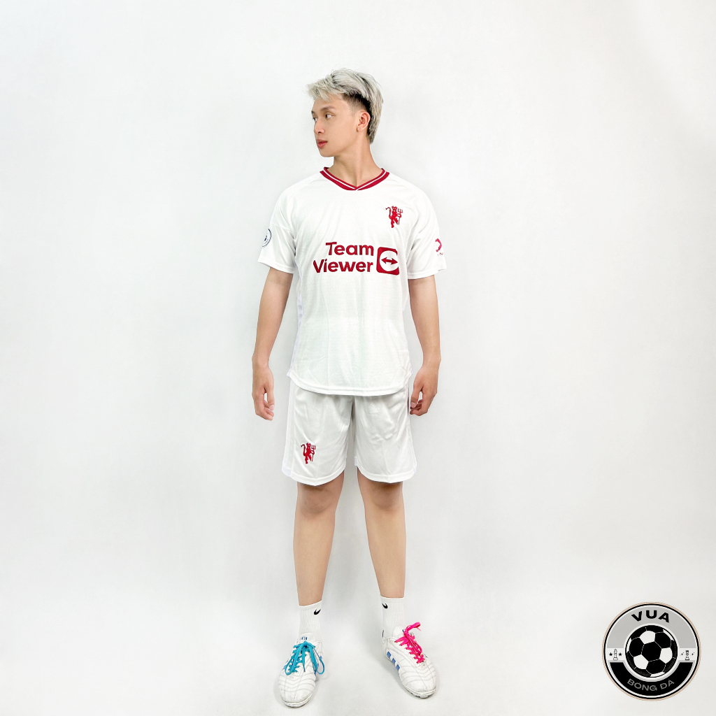 Quần áo bóng đá, đồ đá banh MU trắng in theo yêu cầu 2023 vải mè cao cấp thoáng mát không nhăn không xù lông