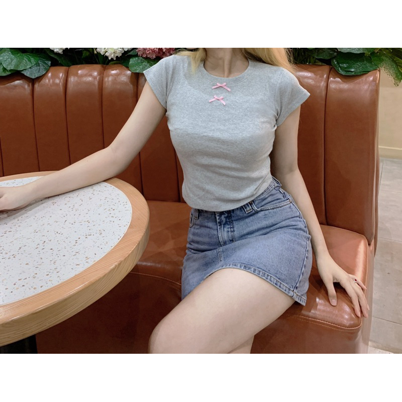 Áo Thun Baby Tee Đính Nơ Form Babytee Mini Tee Ôm Body Tay Ngắn Cotton Premium