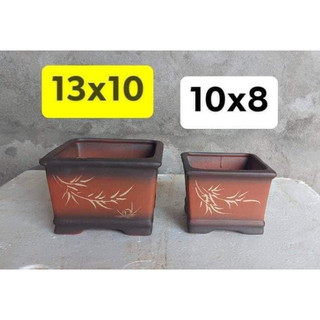 Chậu vuông mini gốm bát tràng đất nung màu nâu và đỏ