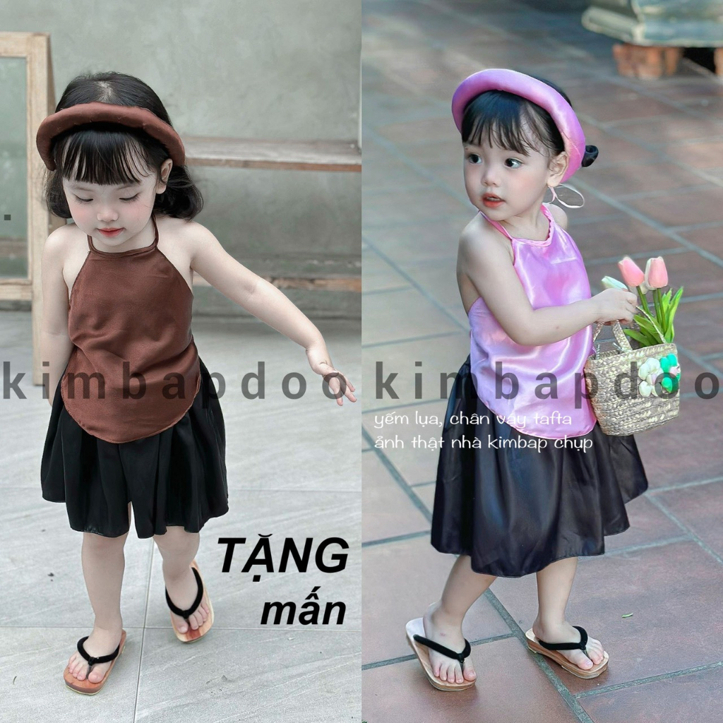 Set yếm lụa đào + chân váy tafta 6-23kg cho bé gái