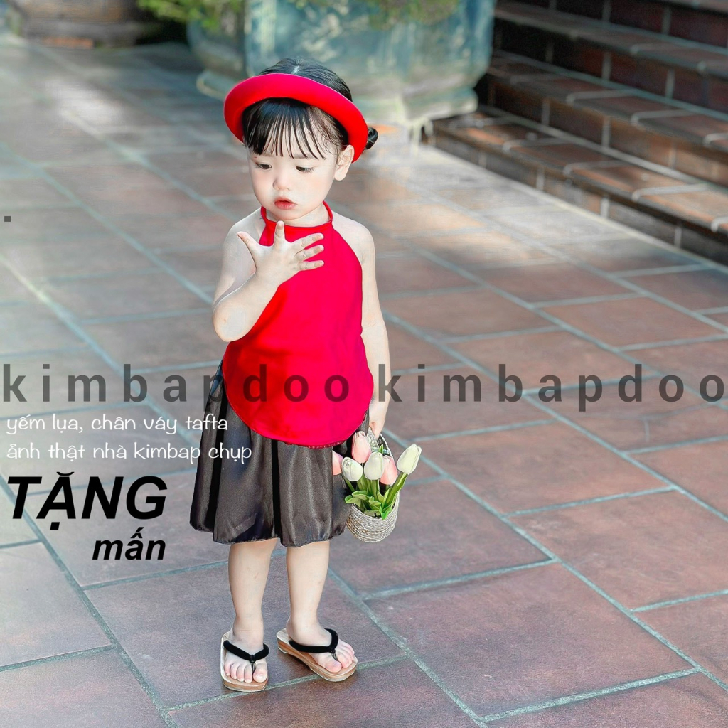 Set yếm lụa đào + chân váy tafta 6-23kg cho bé gái