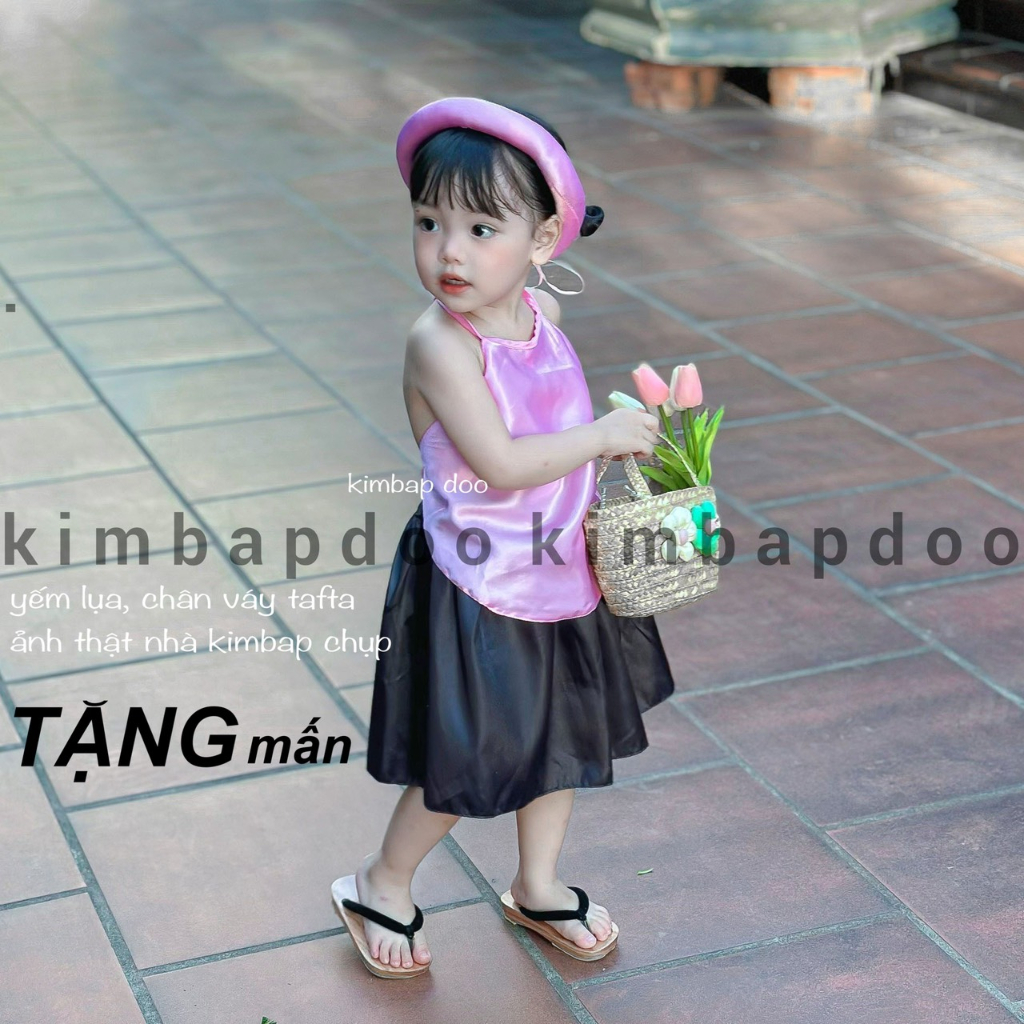 Set yếm lụa đào + chân váy tafta 6-23kg cho bé gái