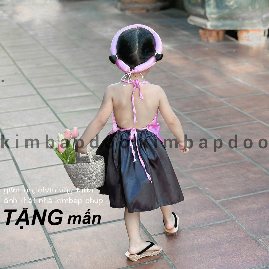 Set yếm lụa đào + chân váy tafta 6-23kg cho bé gái