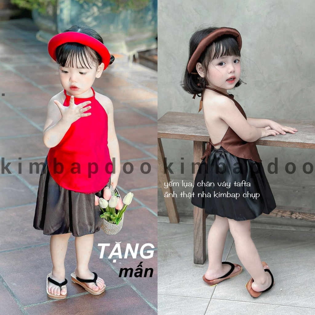 Set yếm lụa đào + chân váy tafta 6-23kg cho bé gái