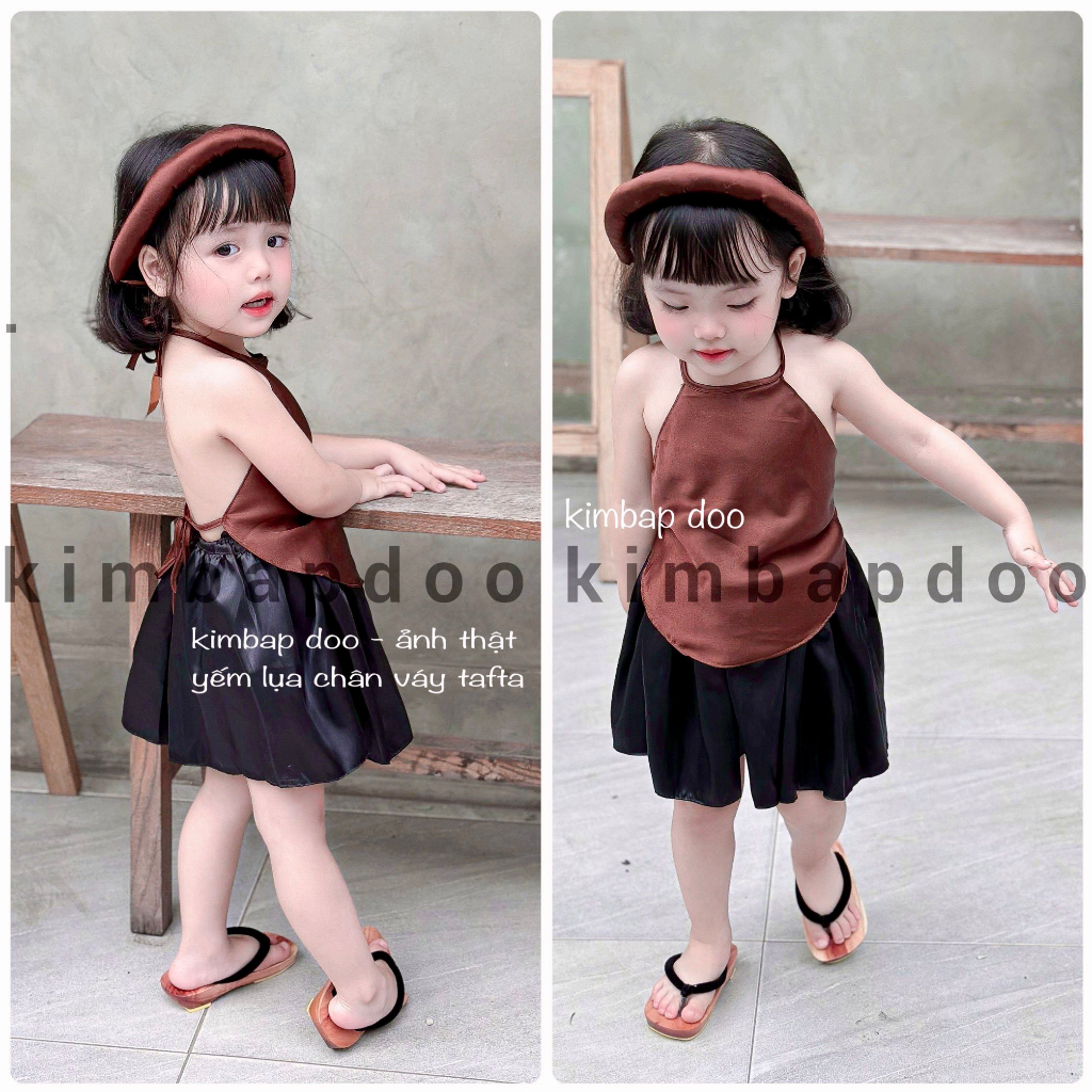 Set yếm lụa đào + chân váy tafta 6-23kg cho bé gái