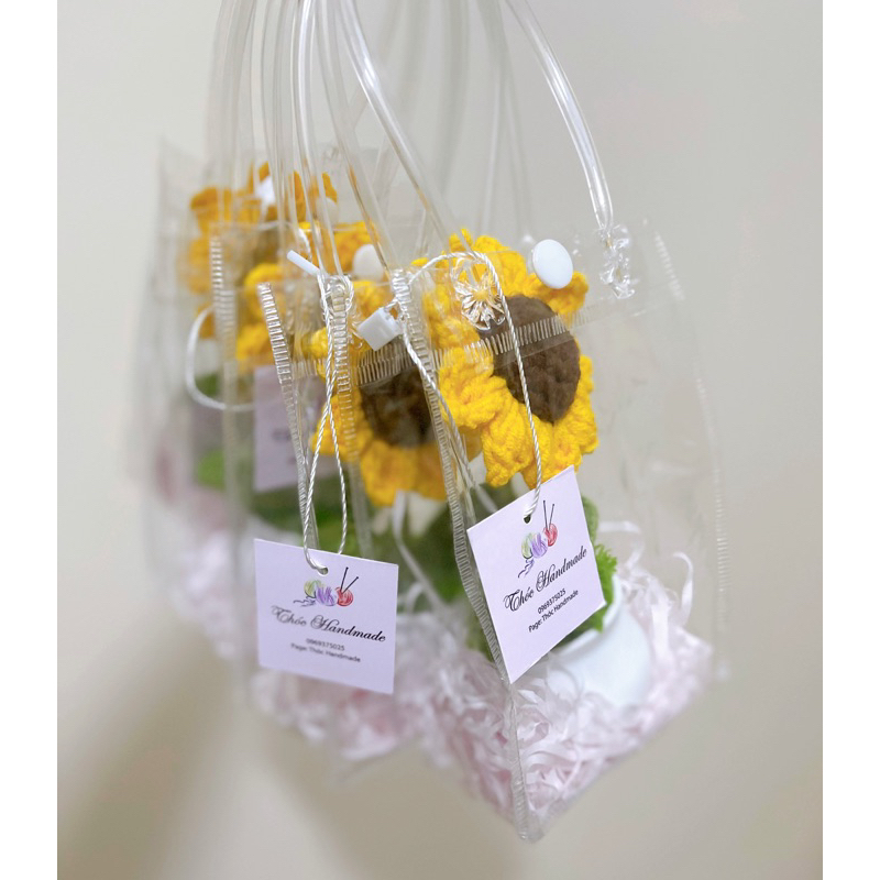 Chậu Hoa mini bằng len Handmade làm quà tặng/trang trí