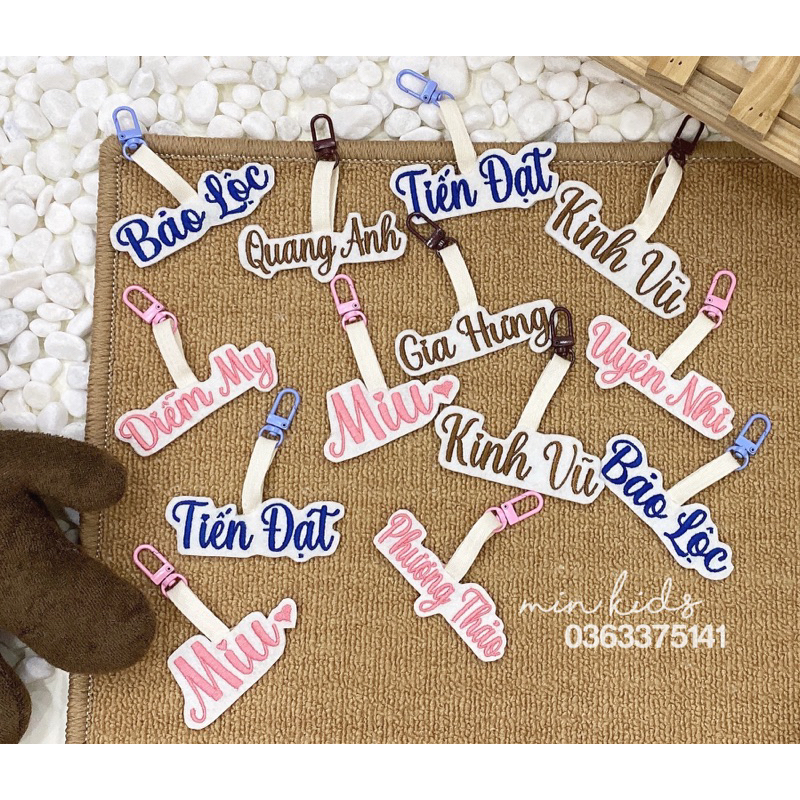 Nametag thêu tên cho bé, thẻ tên treo balo đồ dùng cho bé tránh thất lạc