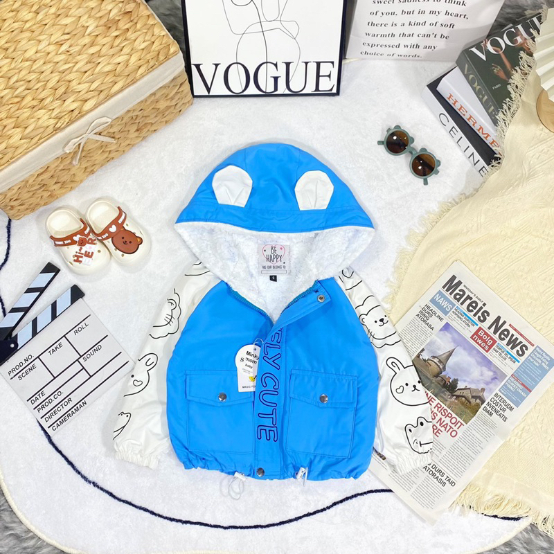 Áo gió lót lông cho bé gái in hoạ tiết dễ thương