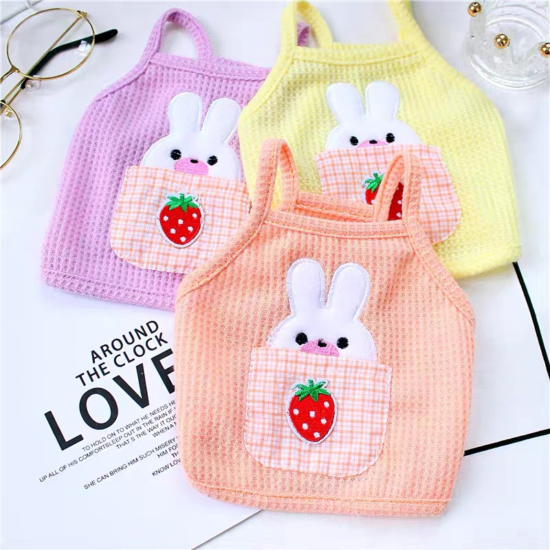 Áo 2 dây / váy đầm có túi thêu thỏ con  cho chó mèo