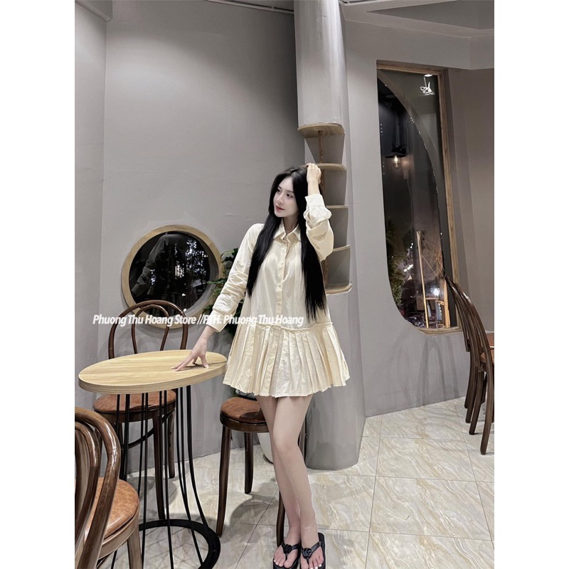 Váy Đầm Sơ Mi Dáng Babydoll Đuôi Xếp Li Yukochan Phong Cách Năng Động Trẻ Trung