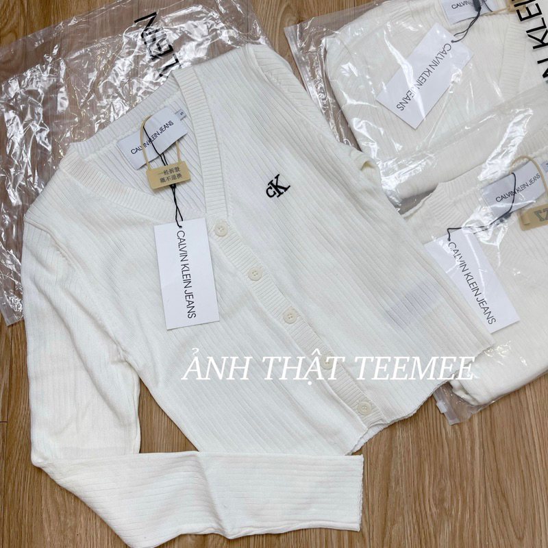 Áo cardigan Cal.vin K.lein trắng basic thêu logo ngực