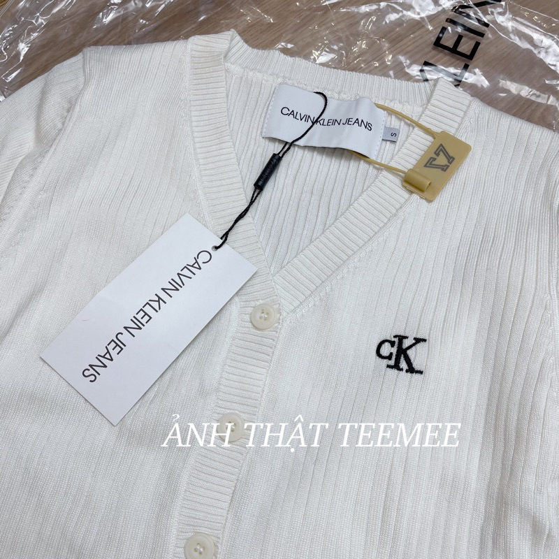 Áo cardigan Cal.vin K.lein trắng basic thêu logo ngực