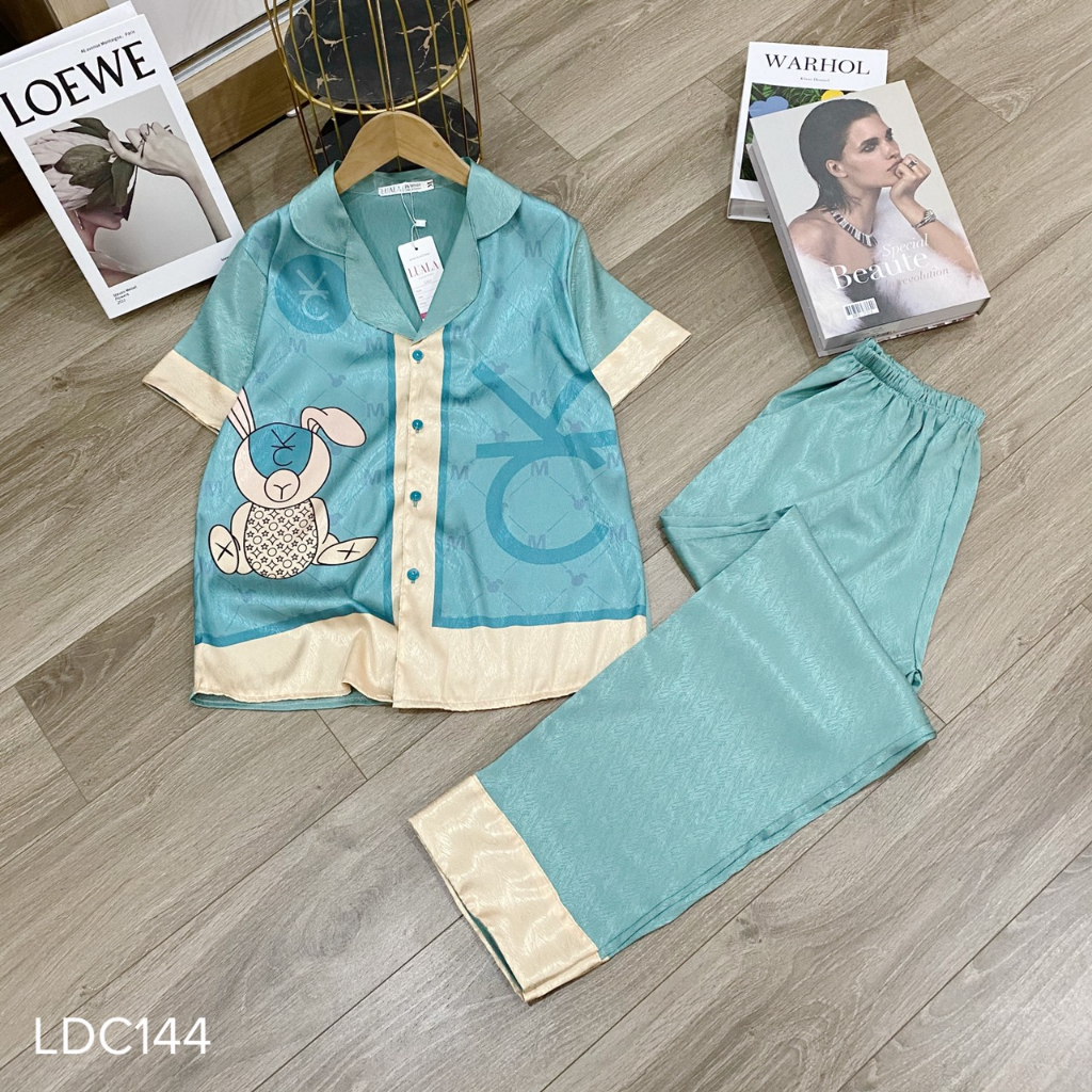 Bộ đồ ngủ, bộ pijama nữ áo cộc quần dài, chất lụa Mango cao cấp, có size 40 -65kg - Myna Pyjamas
