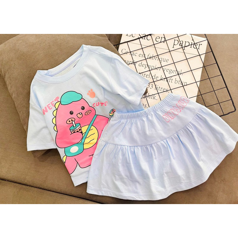 Sét váy cotton xuất mềm mịn có chip cho bé gái từ 12-30kg YR0076