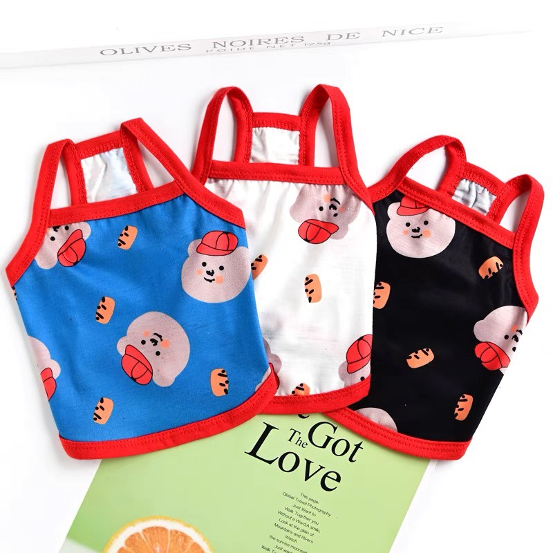 Áo 2 dây in bear đội nón đỏ cho chó mèo