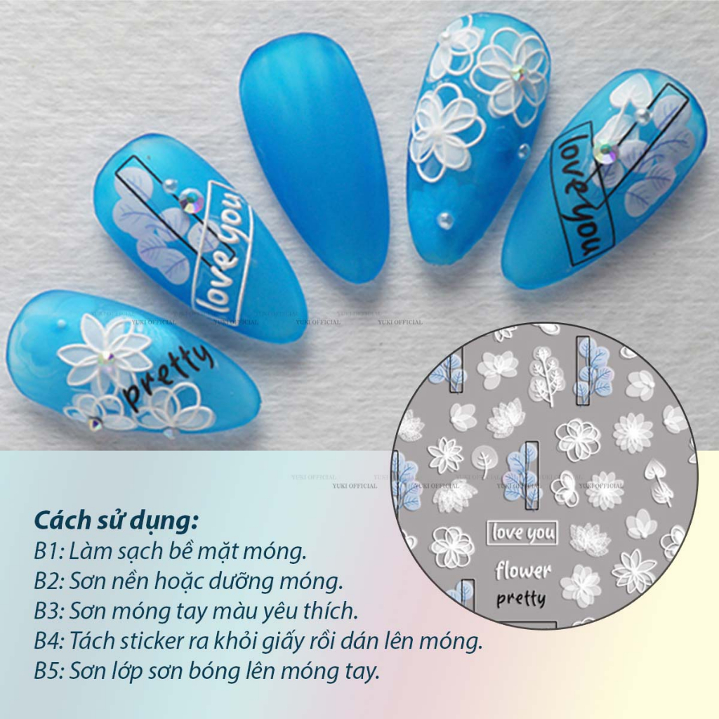Sticker 5D-sticker nổi-sticker nổi trang trí móng nhiều hình siêu xinh