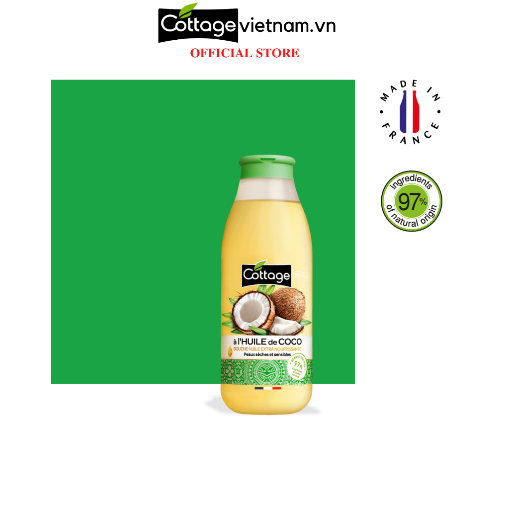 Sữa tắm Oil Extra Cottage của Pháp, phân phối chính hãng, dung tích 250ml / 560ml, Cottage oil, hoa nhài,trà,đại,monoi