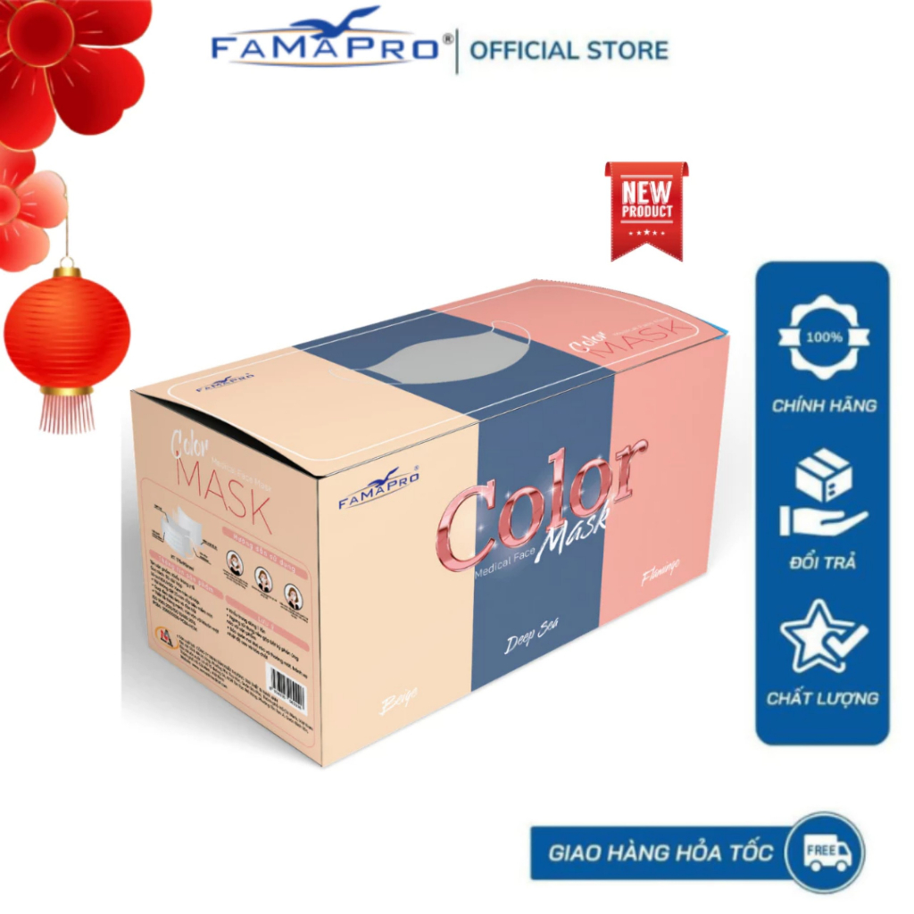 Khẩu trang y tế Famapro Color màu siêu hot, hộp 50 cái