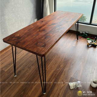 Bàn Làm Việc Gỗ Thông Tự Nhiên Chất Lượng Dày 4cm Phong Cách Vintage, mộc mạc - Khung Hairpin Sơn Tĩnh Điện