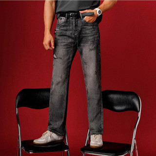 Quần Jeans Americus Gosani AG39 Phom Ống Xuông Có Wash Xước Màu Đen