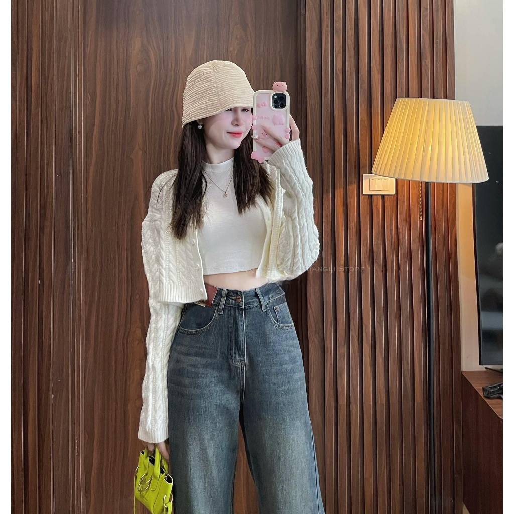 Áo Len Dài Tay Dáng CropTop Phối Khuy Cài, Hàng Loại 1 Bleu.Store
