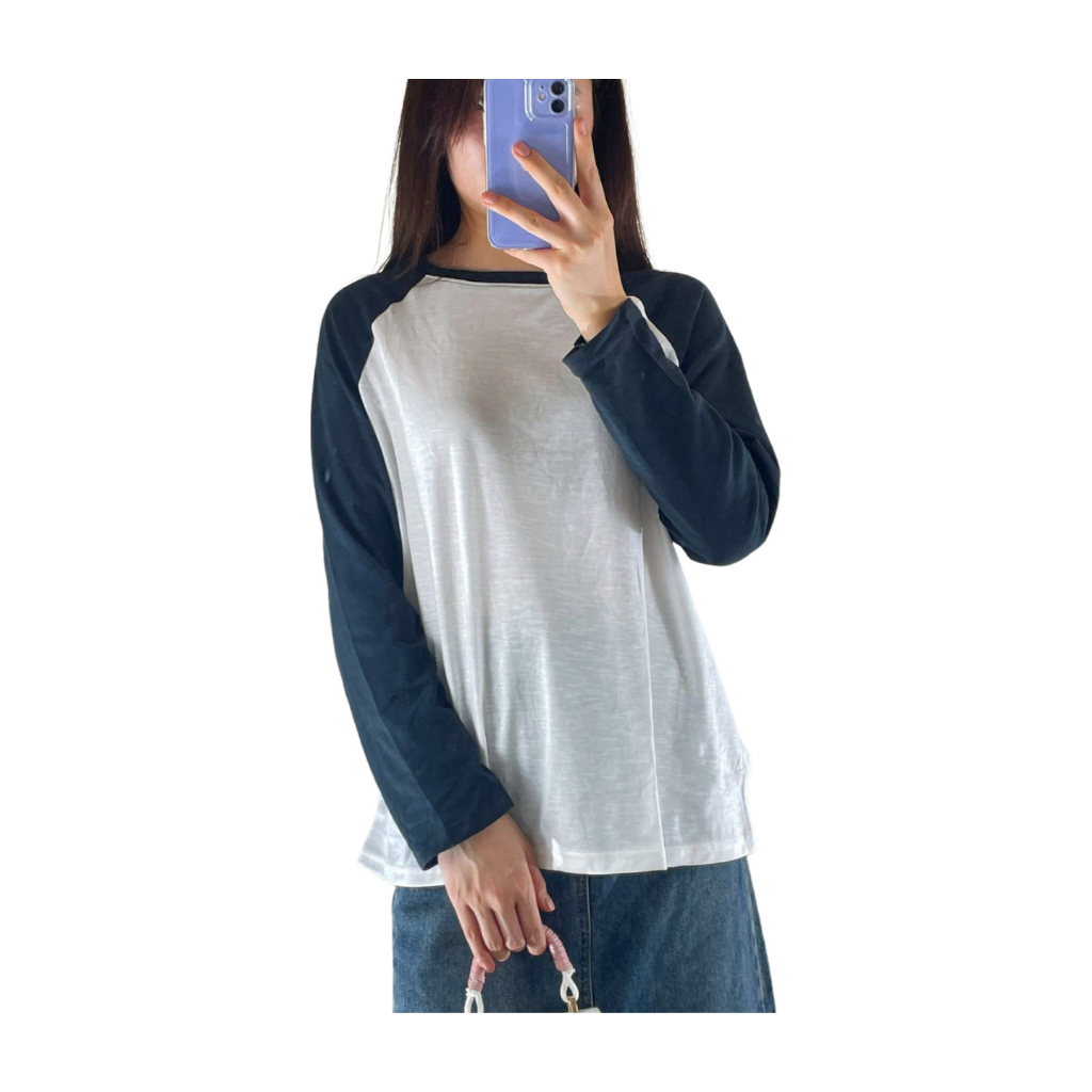 Áo thun tay dài phối màu trơn, Áo thun nữ tay dài dáng rộng chất Cotton xược