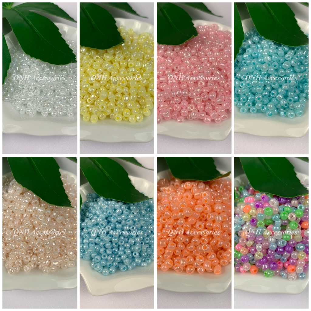 Gói 10g hạt cườm thủy tinh 4mm màu bóng(hạt không đều) dùng làm vòng tay, trang sức thủ công DIY