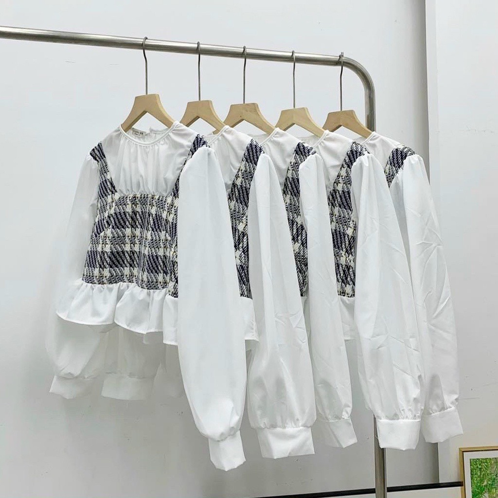 Áo sơ mi kiểu phối dạ kẻ dài tay dày dặn Mai Anh Clothing