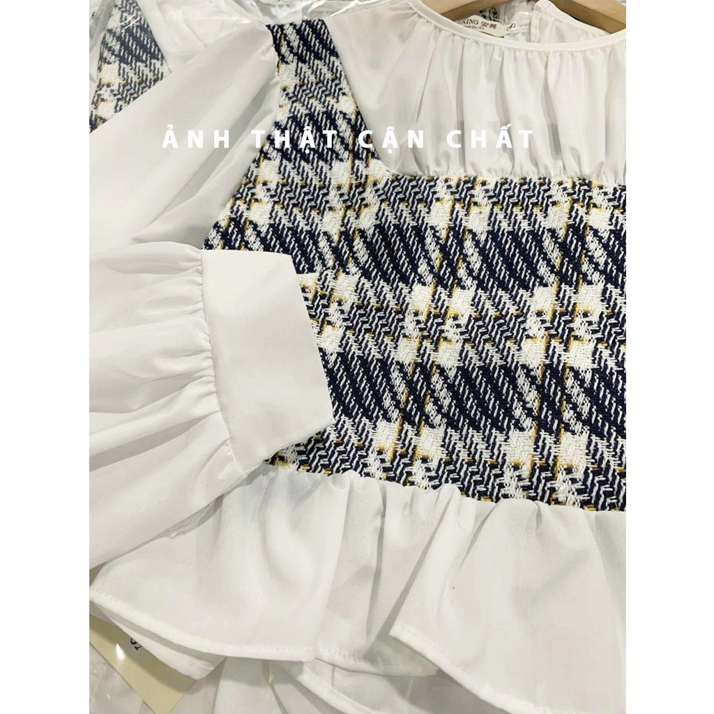 Áo sơ mi kiểu phối dạ kẻ dài tay dày dặn Mai Anh Clothing